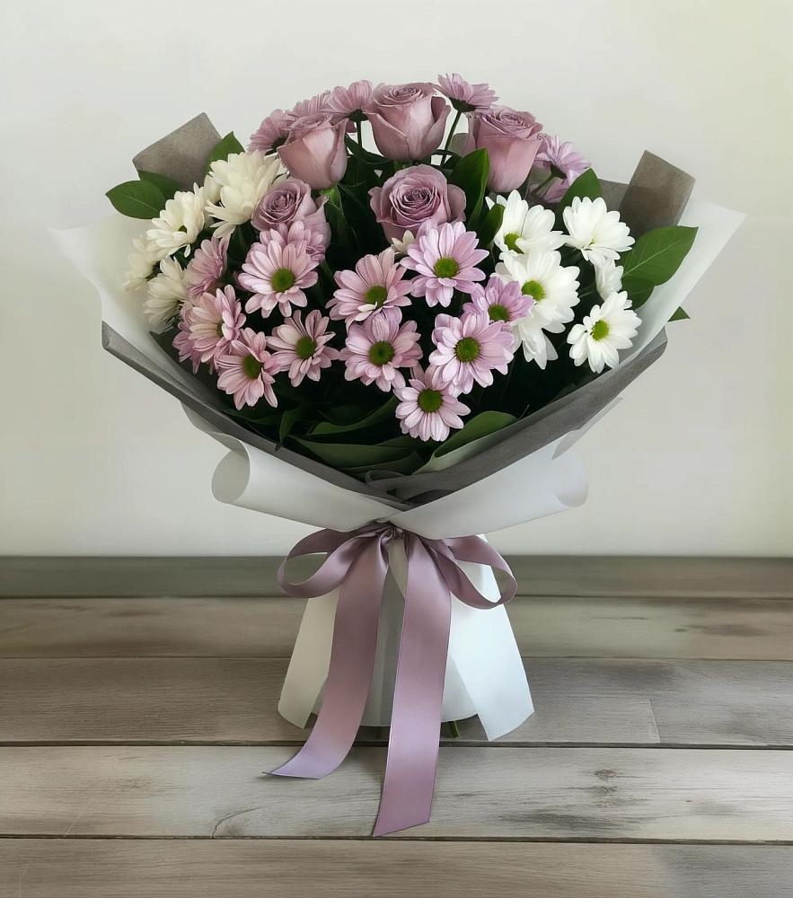Букет цветов из: Хризантемы и Розы в Каргаске