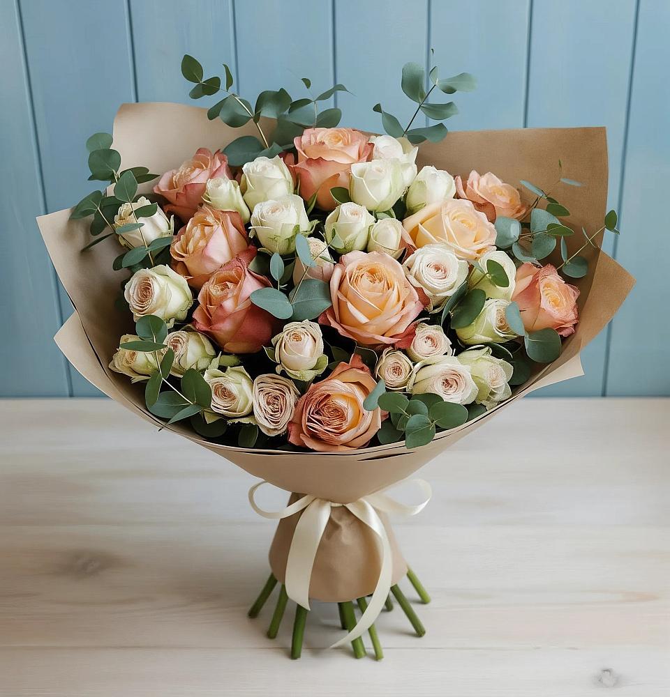 Букет цветов из: Альстромерии и Розы в Каргаске