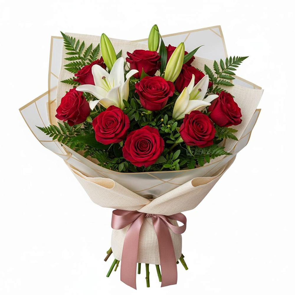 Букет цветов из: Лилии и Розы в Каргаске