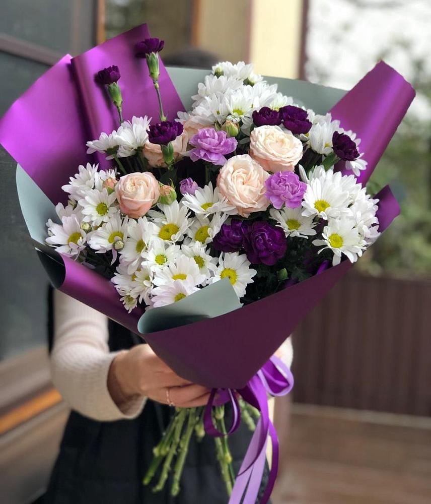 Букет цветов из: Хризантемы, Гвоздики и Розы в Каргаске