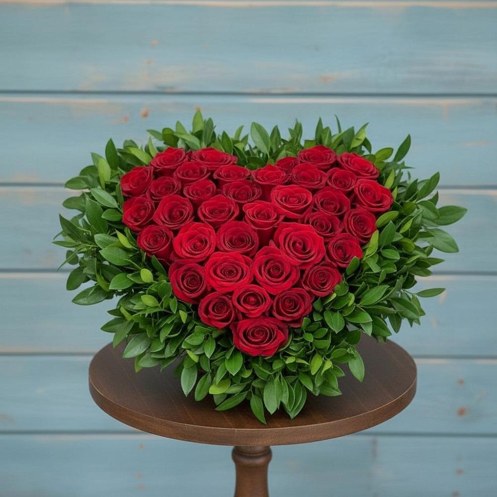 Цветочная композиция из Розы в виде сердца в Каргаске