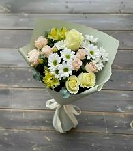 Букет цветов из:  Альстромерии, Розы и Хризантемы в Каргаске